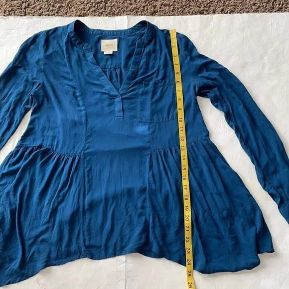 Maeve Anthropologie Women's Teal Blue Tunic Flowy Blouse Long Sleeve Size 4 - Picture 6 of 10